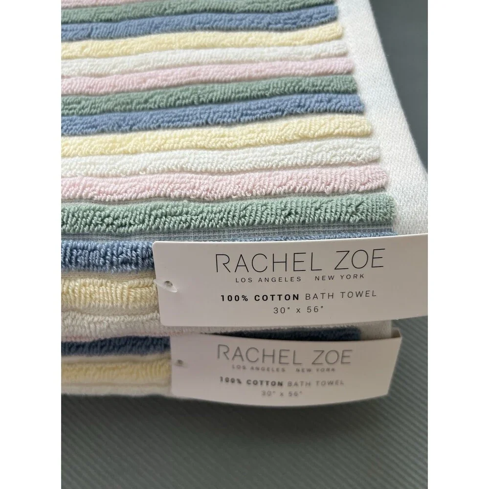 Rachel Zoe Pastel Rainbow Stripes 2 Bath 2 Hand Towels 4 pc Set 100% Cotton New